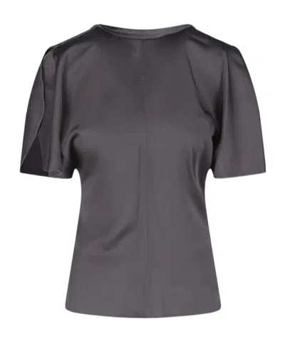 Victoria Beckham Fitted Grey Short-sleeved Top With V-neckline In Gray