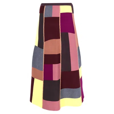 Victoria Beckham Vvb Color Block Midi Skirt In Multicolor Wool