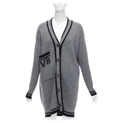 Pre-owned Victoria Beckham Vvb  2017 Runway Grey Wool Logo Oversized Cardigan Uk2 Xxs In Gray