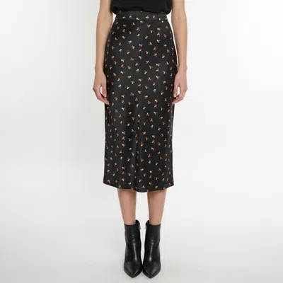 Pre-owned Victoria Beckham Vvb  Black Floral Print Textured Satin Midi Skirt S