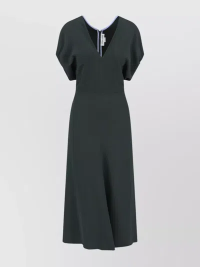 VICTORIA BECKHAM WAIST FITTED MIDI LENGTH V-NECK DRESS