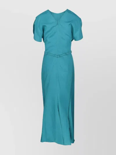 Victoria Beckham Waist Gathered Midi Dress In Blue