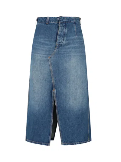 Victoria Beckham Washed Cotton Denim Mini Skirt In Blue