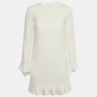 Pre-owned Victoria Beckham White Crepe Plisse Mini Dress S