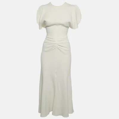 Pre-owned Victoria Beckham White Crepe Ruche Midi Dress S