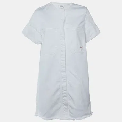 Pre-owned Victoria Beckham White Denim Button Front Mini Dress S