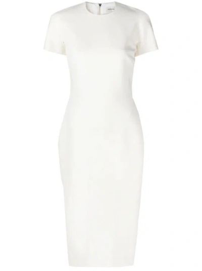 Victoria Beckham White Fitted Midi Dress With Modern Back Zipper