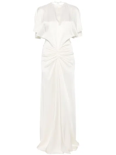 Victoria Beckham White Gathered-waist Maxi Dress In Beige