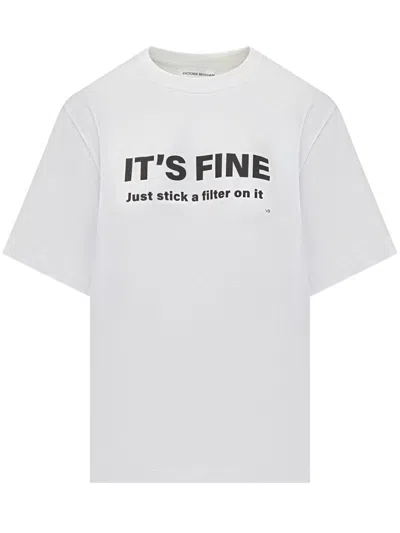 Victoria Beckham White Crewneck T-shirt With Slogan Print On The Front In Cotton Woman