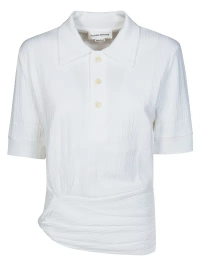 Victoria Beckham White Ribbed Fitted Polo Shirt