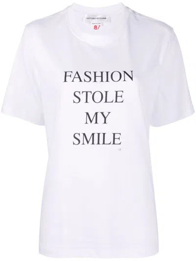 VICTORIA BECKHAM WHITE SLOGAN COTTON T-SHIRT