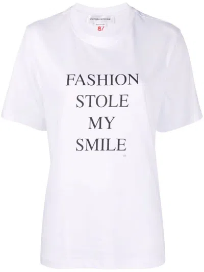 VICTORIA BECKHAM WHITE SLOGAN T-SHIRT