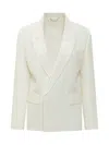 Victoria Beckham White Solid Notched Lapel Blazer In White