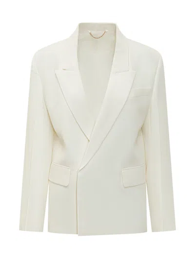Victoria Beckham White Solid Notched Lapel Blazer