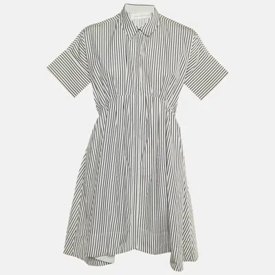 Pre-owned Victoria Beckham White Striped Cotton Shirt Dress M