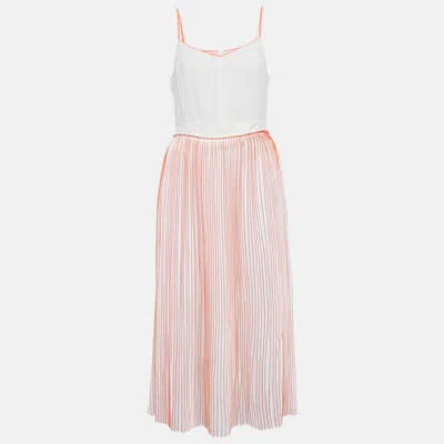 Victoria Beckham White/orange Silk And Plisse Midi Dress