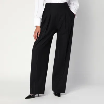 Victoria Beckham Wide Black Trousers In Wool Blend