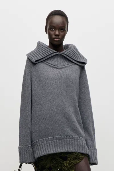 Victoria Beckham Wide Collar Jumper In Dark Grey In Gray