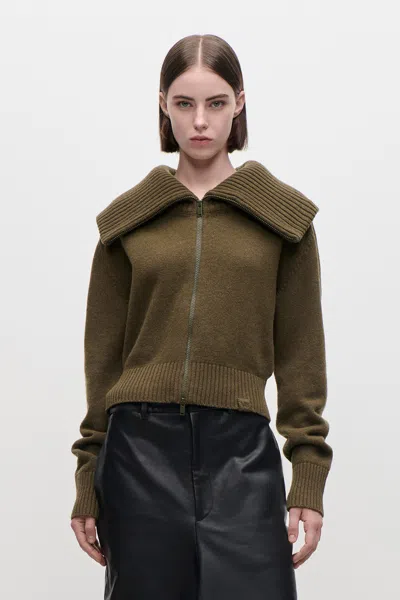 Victoria Beckham Zip-up Jumper With A Wide Collar In Multi