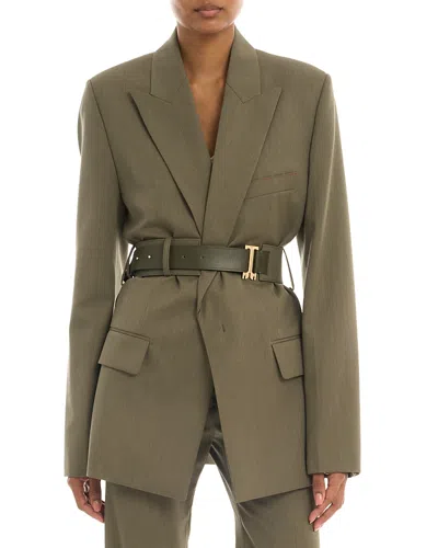Victoria Beckham Wide Leather Tuxedo Belt In Green