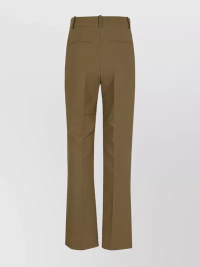 Victoria Beckham Wide Leg Cropped Kick Trousers With Pockets In Green