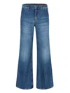 Victoria Beckham Wide-leg Distressed Denim Jeans With Logo Patch In Blue
