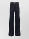 Victoria Beckham Wide Leg High Rise Jeans With Contrast Stitching In Blue