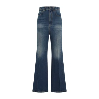 Victoria Beckham Blue Cotton Wide Leg Kick Jeans