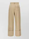 Victoria Beckham Wide Leg Pleated Cuffed Pants With Back Pocket