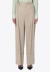 Victoria Beckham Wide Mandarin Colour Pants In Wool In Beige