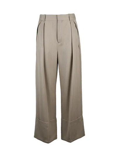 Victoria Beckham Wide Leg Trousers - Beige In Gray
