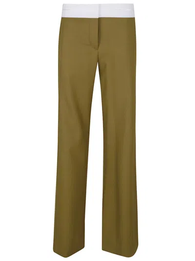 Victoria Beckham Wide Leg Trousers With Contrasting Waistband In Beige