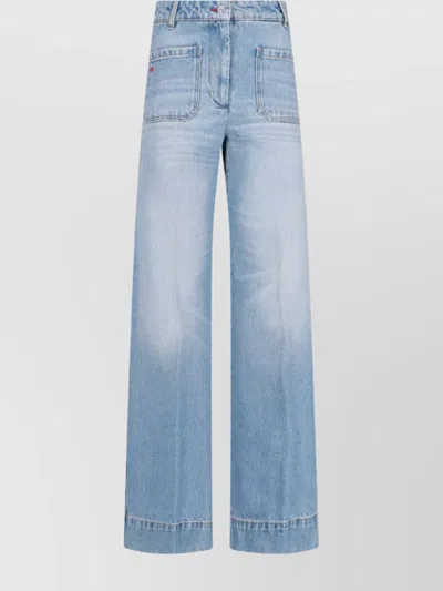Victoria Beckham Wide-leg Trousers With Pockets And Belt Loops In Blue