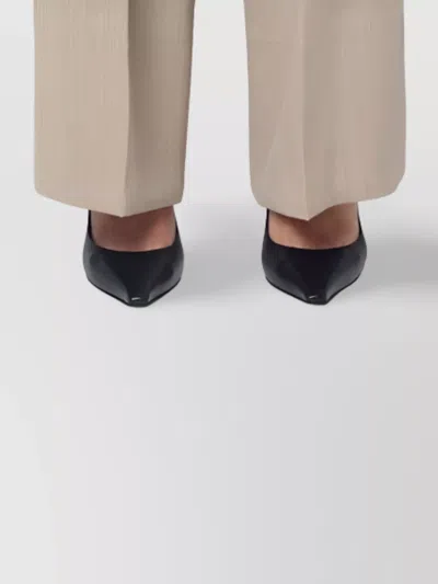 Victoria Beckham Wide Leg Wool Trousers Mandarin Style In Neutral