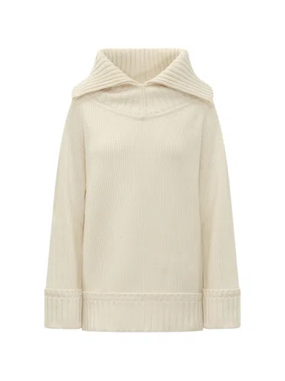 Victoria Beckham Wide-collar Ribbed Sweater In Weiss