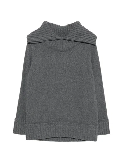 Victoria Beckham Wide-collar Ribbed-knit Sweater In Grey
