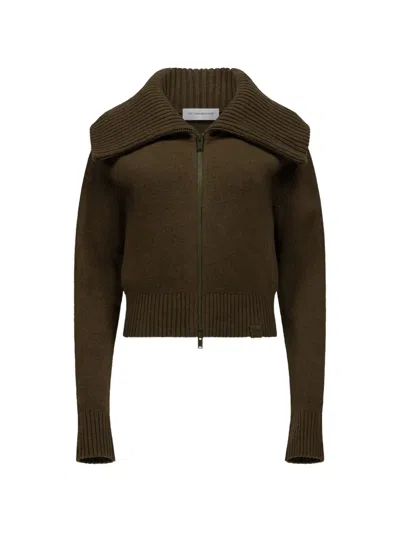 Victoria Beckham Wide-collar Zip-up Cardigan In Green