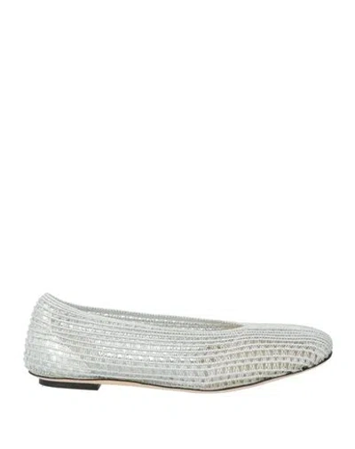 Victoria Beckham Woman Ballet Flats Silver Size 7 Textile Fibers