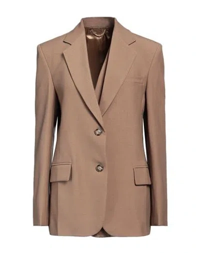 Victoria Beckham Woman Blazer Camel Size 4 Polyester, Virgin Wool, Brass