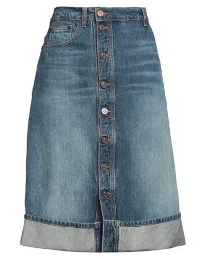 Victoria Beckham Woman Denim Skirt Blue Size 28 Cotton, Leather