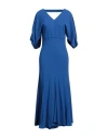 Victoria Beckham Hem Asymmetric Flared Midi V-neck Dress In Blue