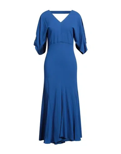 VICTORIA BECKHAM VICTORIA BECKHAM WOMAN MAXI DRESS BRIGHT BLUE SIZE 4 VISCOSE, ACRYLIC, ELASTANE