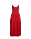 Victoria Beckham Woman Midi Dress Red Size 2 Viscose, Soft Leather In Red