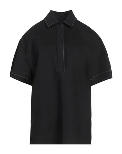 Victoria Beckham Woman Polo Shirt Black Size 8 Viscose, Polyester, Elastane, Recycled Polyester