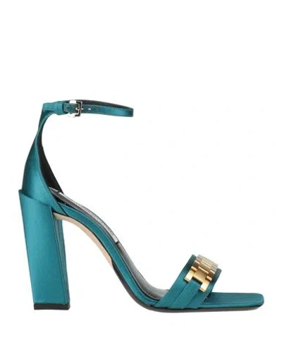 Victoria Beckham Woman Sandals Deep Teal Size 7 Textile Fibers In Blue