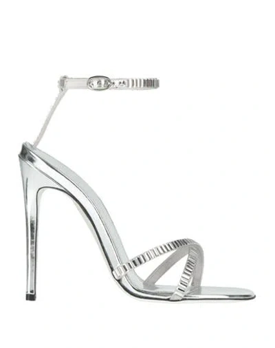 Victoria Beckham Woman Sandals Silver Size 6 Textile Fibers