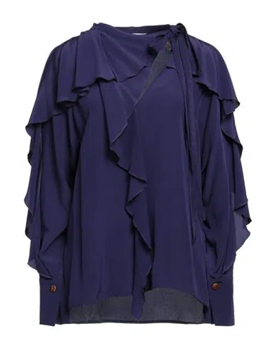 Victoria Beckham Woman Top Dark Purple Size 2 Silk, Milk Protein Fiber, Brass