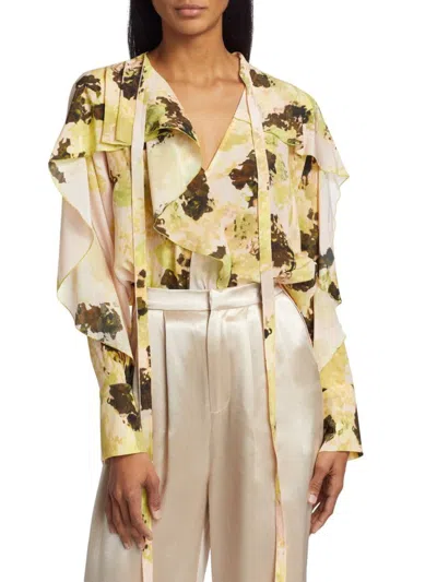 Victoria Beckham Ruffled Printed Silk Crepe De Chine Blouse In Pastel Pink
