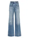 Victoria Beckham Straight Trousers With Belt Loops And Pockets In Wornbluew