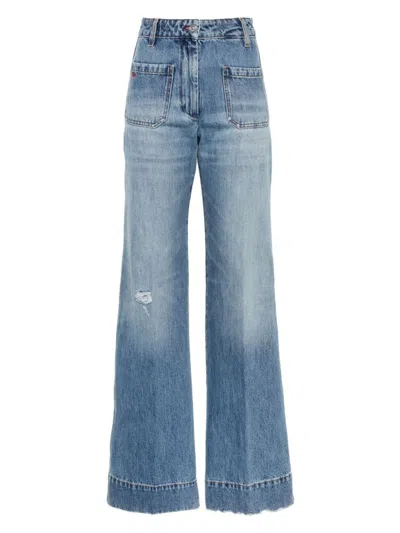 VICTORIA BECKHAM WOMEN'S ALINA DENIM JEAN PANTS EMBROIDERED LOGO
